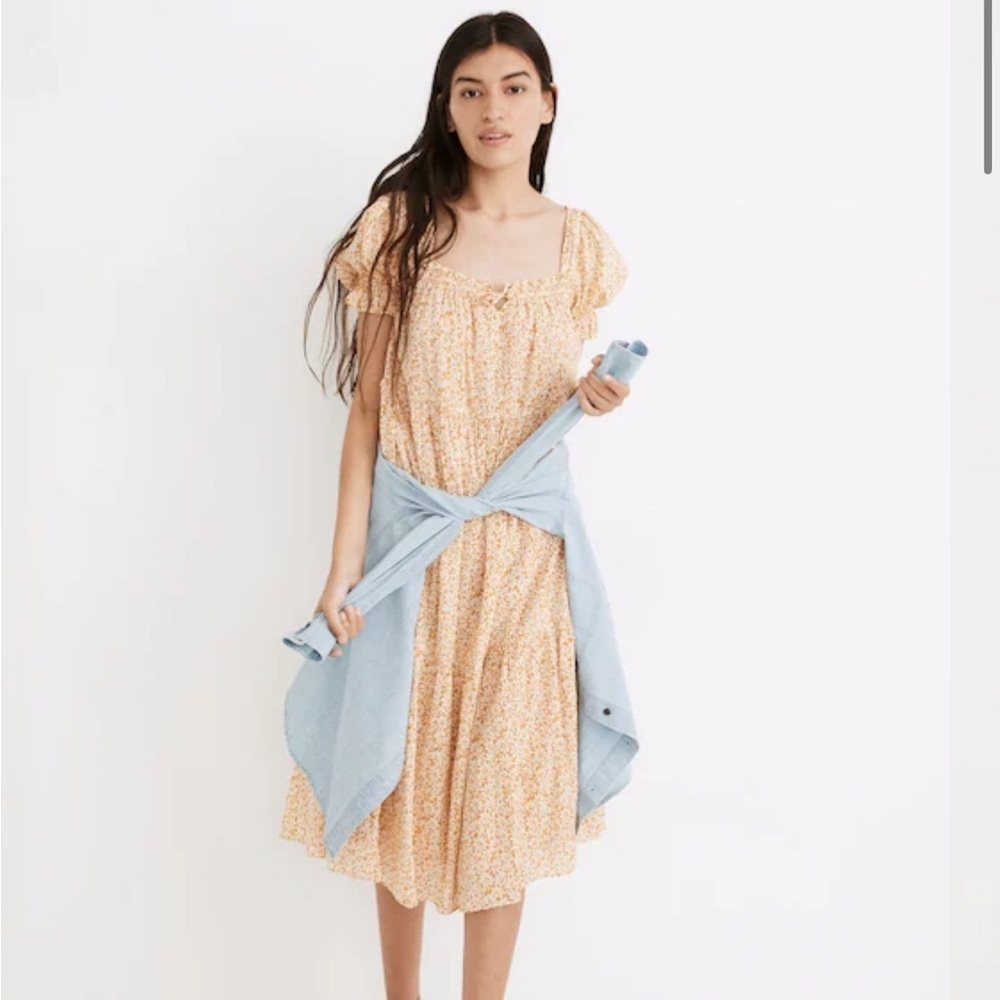 Madewell Square-Neck Tiered Midi Dress in Sunflower Field XL